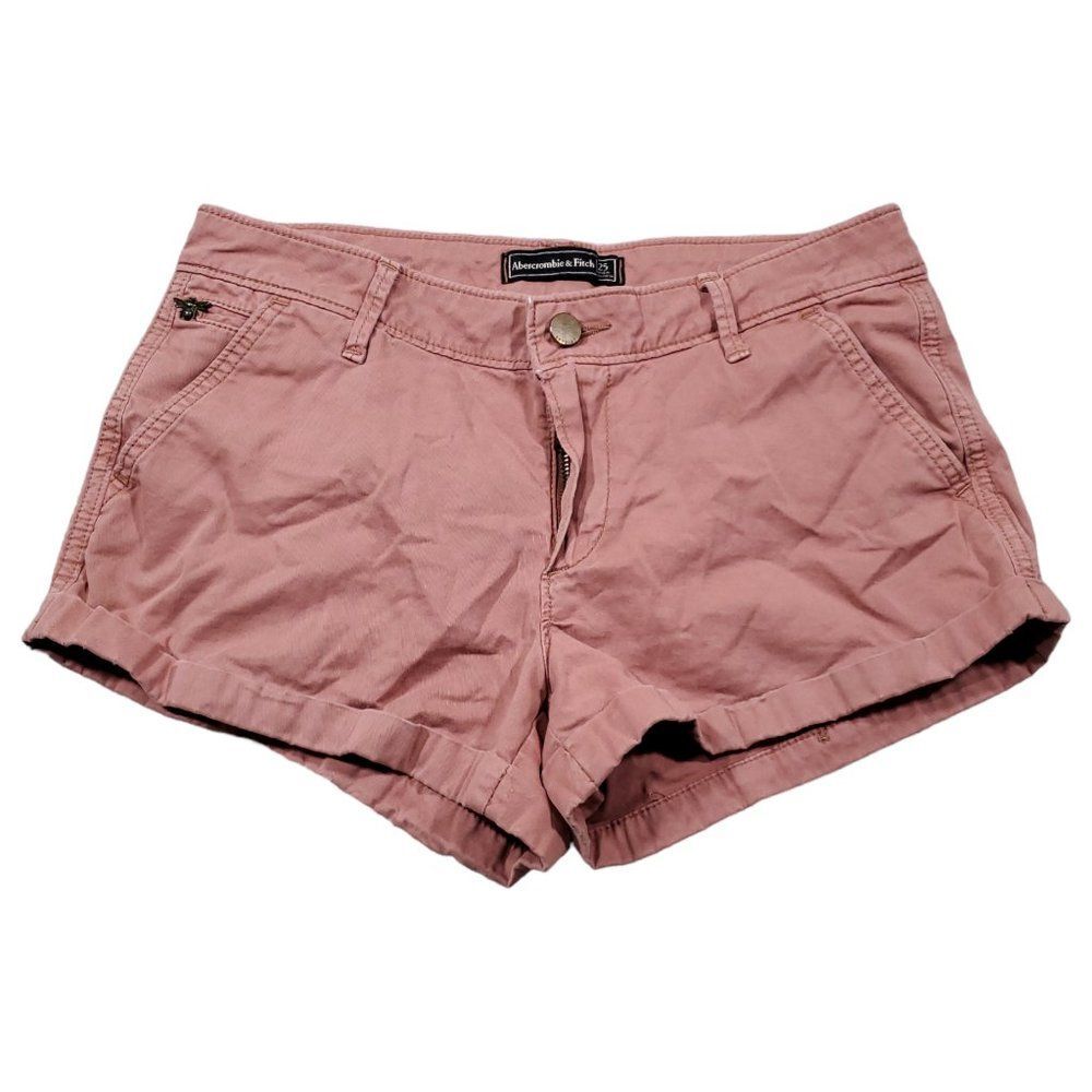 Abercrombie Low Rise Y2K Style Chino Shorts Pink Stretch Shortie Size 25